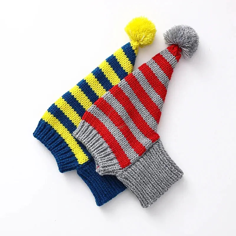 Whippet-Iggy Warm Knitted Pet Hat - Striped Italian Greyhound Winter Hat Ditzy Petunia