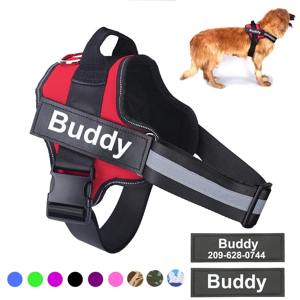 Personalized Dog Harness NO PULL Reflective Breathable Adjustable Pet Harness Vest For Small Large Dog Custom Patch Pet Supplies - Ditzy Petunia