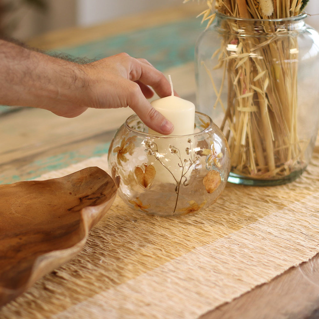 Natural Floral Glass - Large Bowl Candle Holder - Rosa - (12x13cm) - Ditzy Petunia