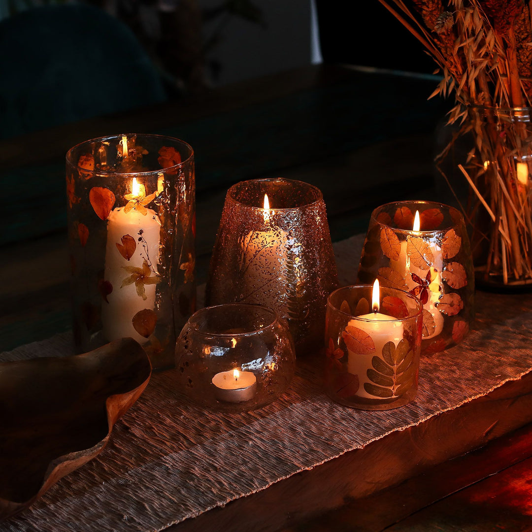 Natural Floral Glass - Large Bowl Candle Holder - Rosa - (12x13cm) - Ditzy Petunia