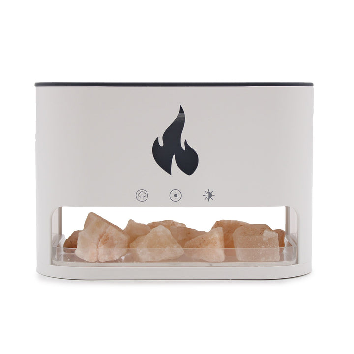 White Blaze Aroma Diffuser - Himalayan Salt Chamber - USB-C - Flame Effect (Salt included) - Ditzy Petunia