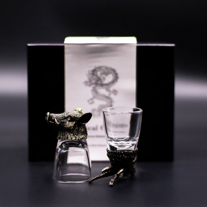 Gift Set of 6 Shot Glasses (50ml) - Wild Forest Creatures - Antique Bronze - Ditzy Petunia