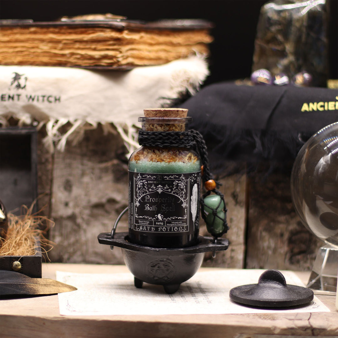 Ancient Witch Bath Spell Potion &amp; Aventurine Crystal Amulet - Prosperity - Ditzy Petunia