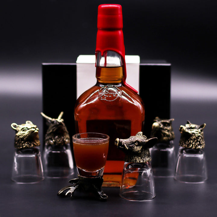 Gift Set of 6 Shot Glasses (50ml) - Wild Forest Creatures - Antique Bronze - Ditzy Petunia