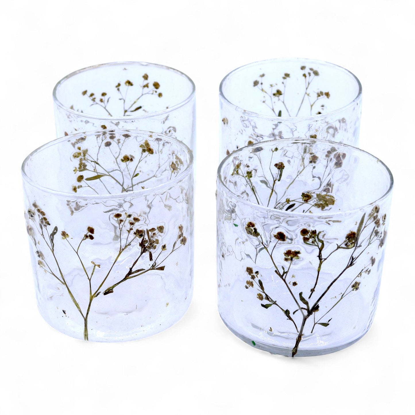 Natural Floral Glass - Straight Candle Holder - Margarita  - (8x8cm)
