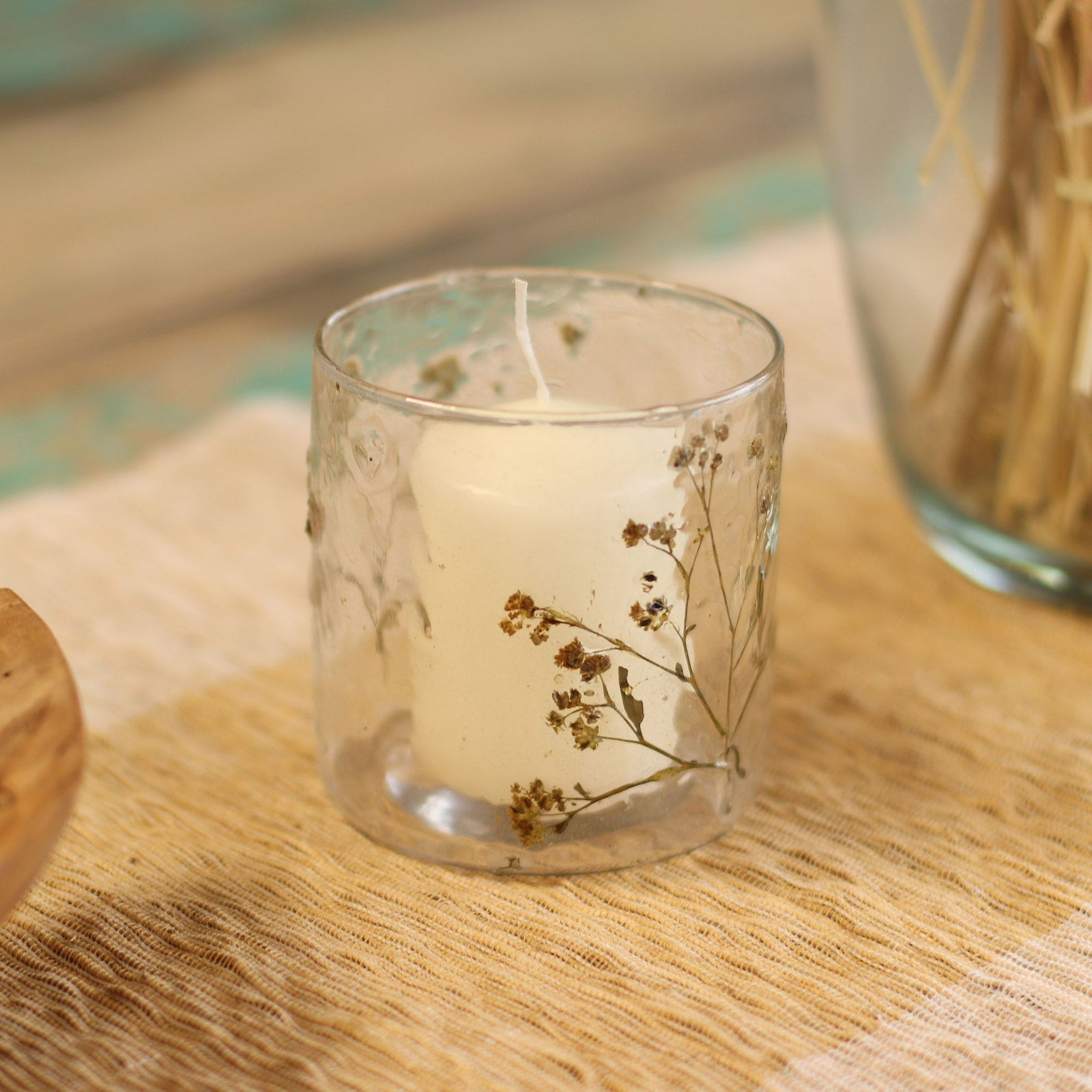 Natural Floral Glass - Straight Candle Holder - Margarita  - (8x8cm) - Ditzy Petunia