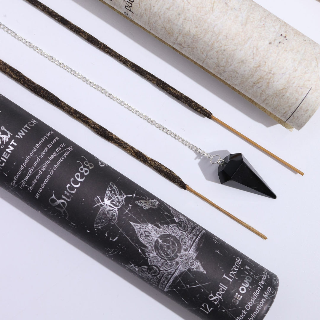 Ancient Witch Spell Incense - Success - Black Obsidian Pendulum - Ditzy Petunia