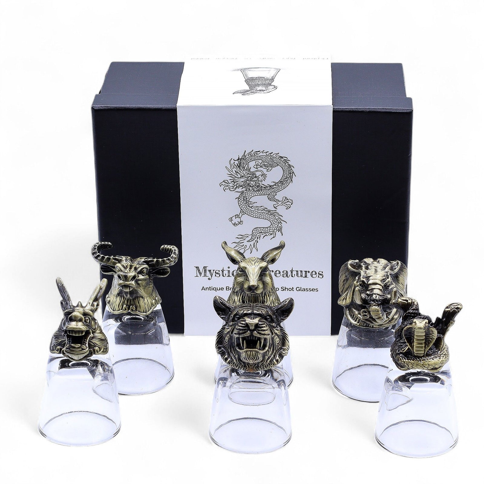 Gift Set of 6 Shot Glasses (50ml) - Mystical Creatures - Antique Bronze - Ditzy Petunia