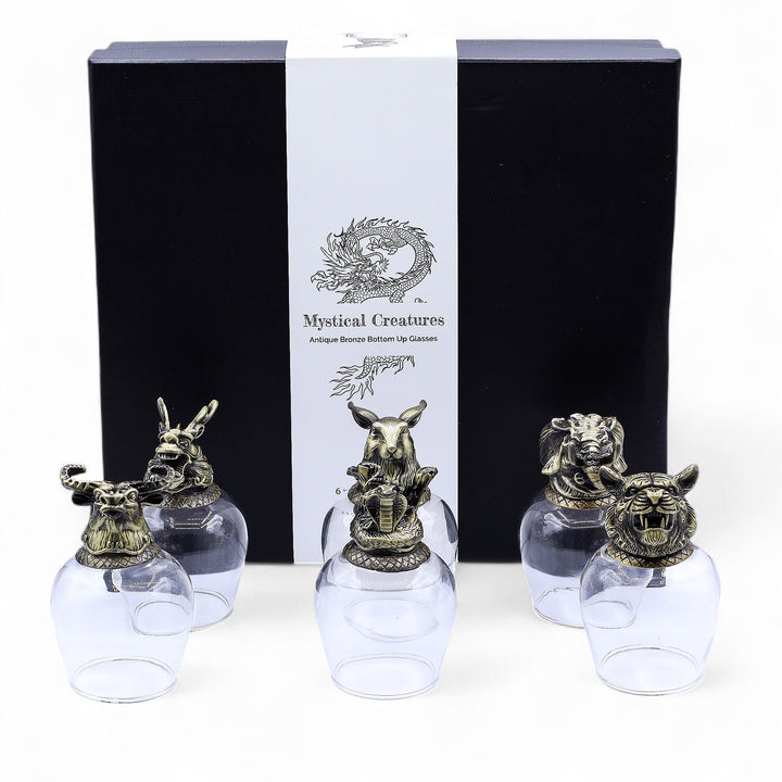 Gift Set of 6 Glasses (100ml) - Mystical Creatures - Antique Bronze - Ditzy Petunia