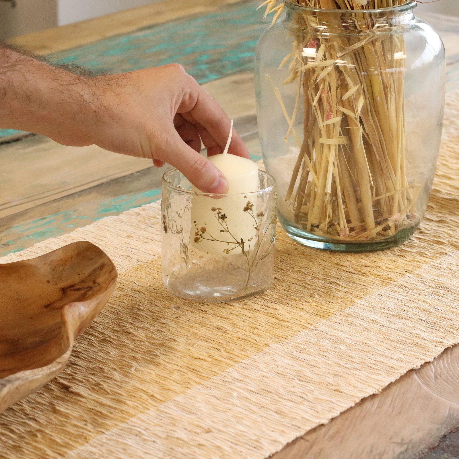 Natural Floral Glass - Straight Candle Holder - Margarita  - (8x8cm) - Ditzy Petunia