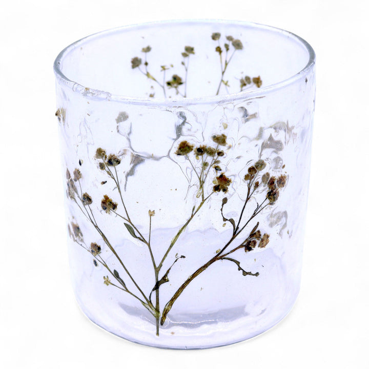 Natural Floral Glass - Straight Candle Holder - Margarita  - (8x8cm) - Ditzy Petunia