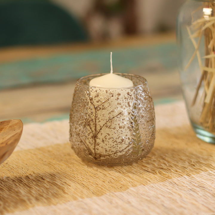 Natural Floral Glass - Straight Candle Holder -  Pino - (10x9cm) - Ditzy Petunia