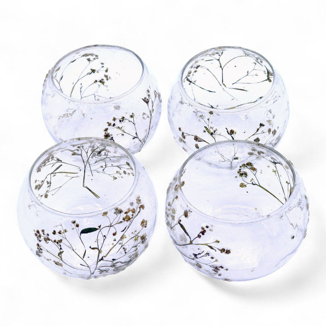 Natural Floral Glass - Bowl Candle Holder - Margarita - (8x10cm) - Ditzy Petunia