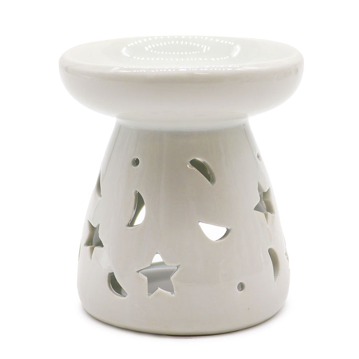 Large Classic White Oil Burner - Moon &amp; Star - Ditzy Petunia