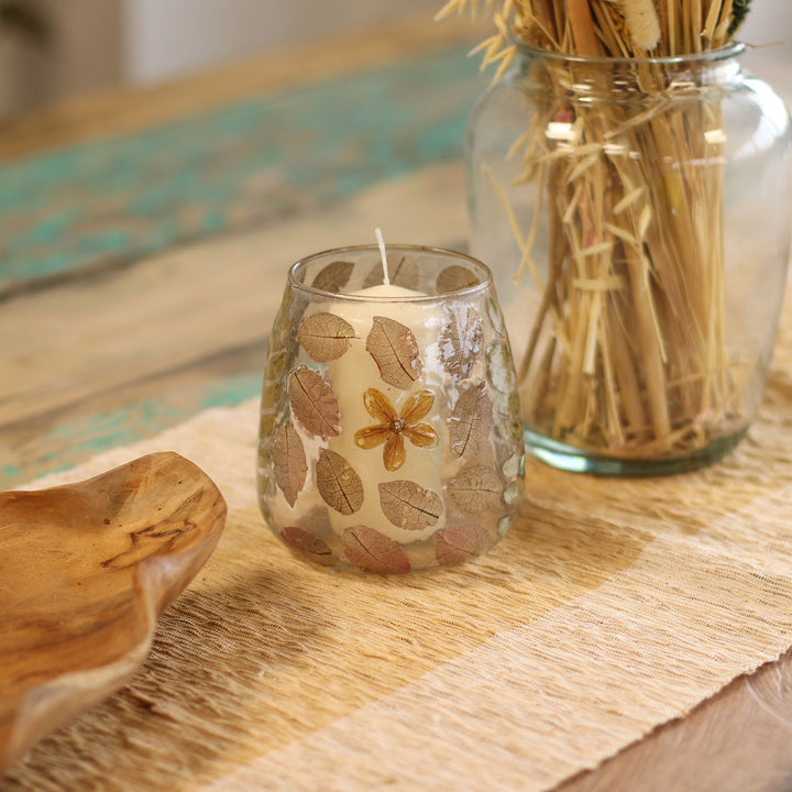 Natural Floral Glass - Vase Candle Holder - Primavera  - (12x11cm) - Ditzy Petunia