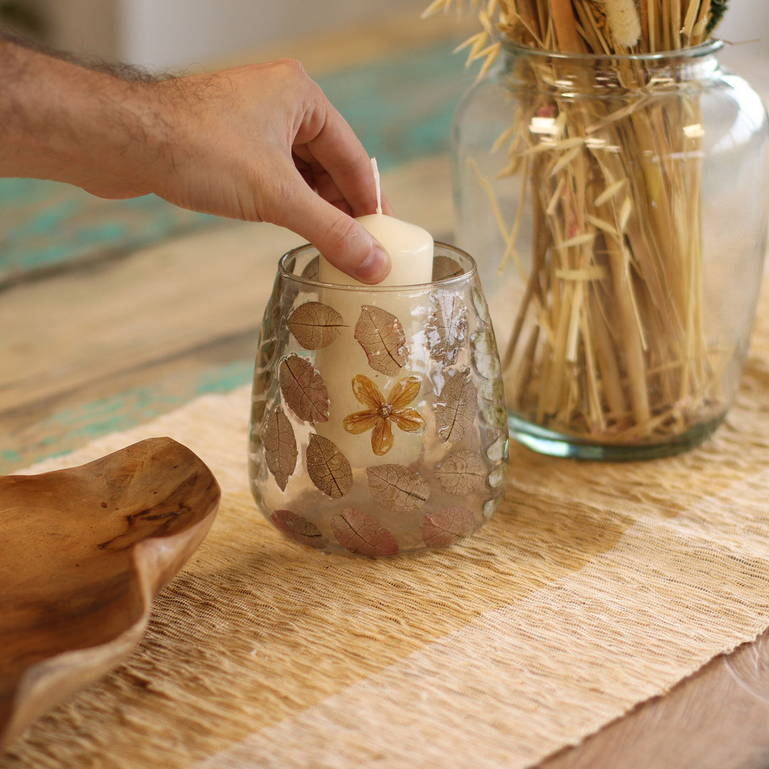 Natural Floral Glass - Vase Candle Holder - Primavera  - (12x11cm) - Ditzy Petunia
