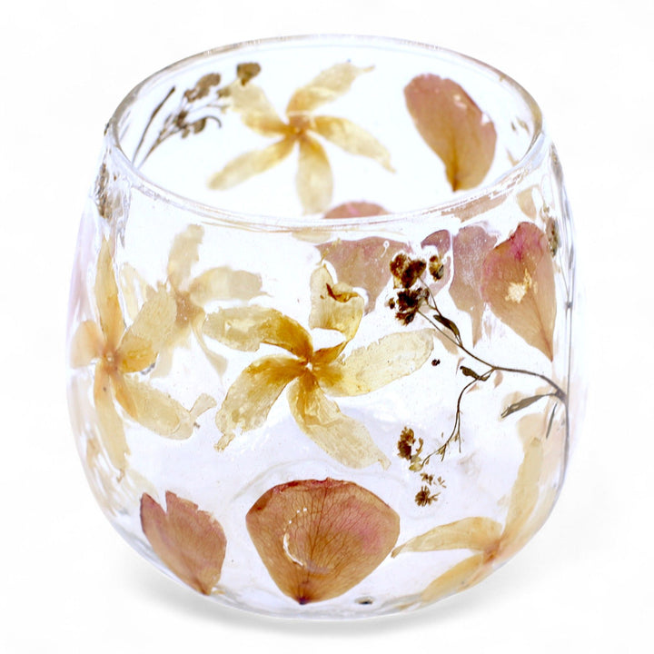 Natural Floral Glass - Straight Candle Holder - Rosa - (8x8cm) - Ditzy Petunia