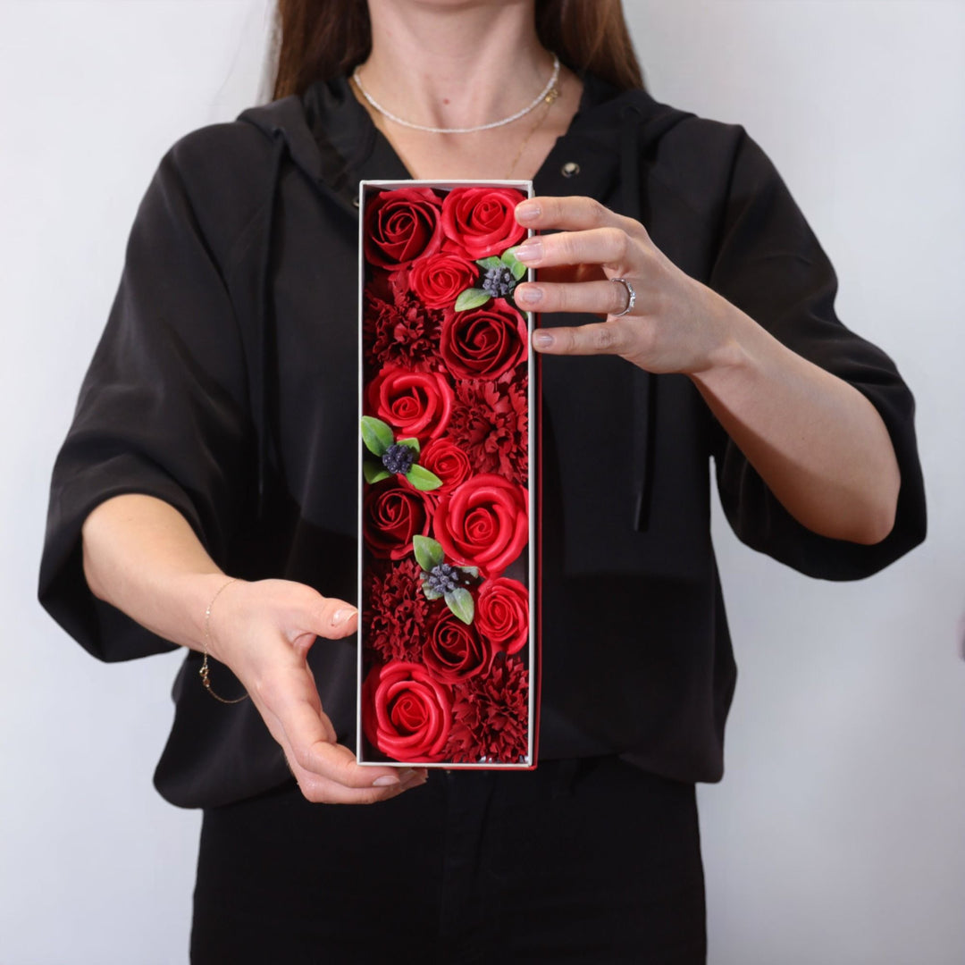 Long Box - Classic Red Roses - Ditzy Petunia