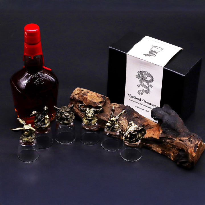 Gift Set of 6 Shot Glasses (50ml) - Mystical Creatures - Antique Bronze - Ditzy Petunia