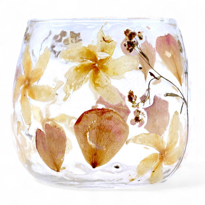 Natural Floral Glass - Straight Candle Holder - Rosa - (8x8cm) - Ditzy Petunia