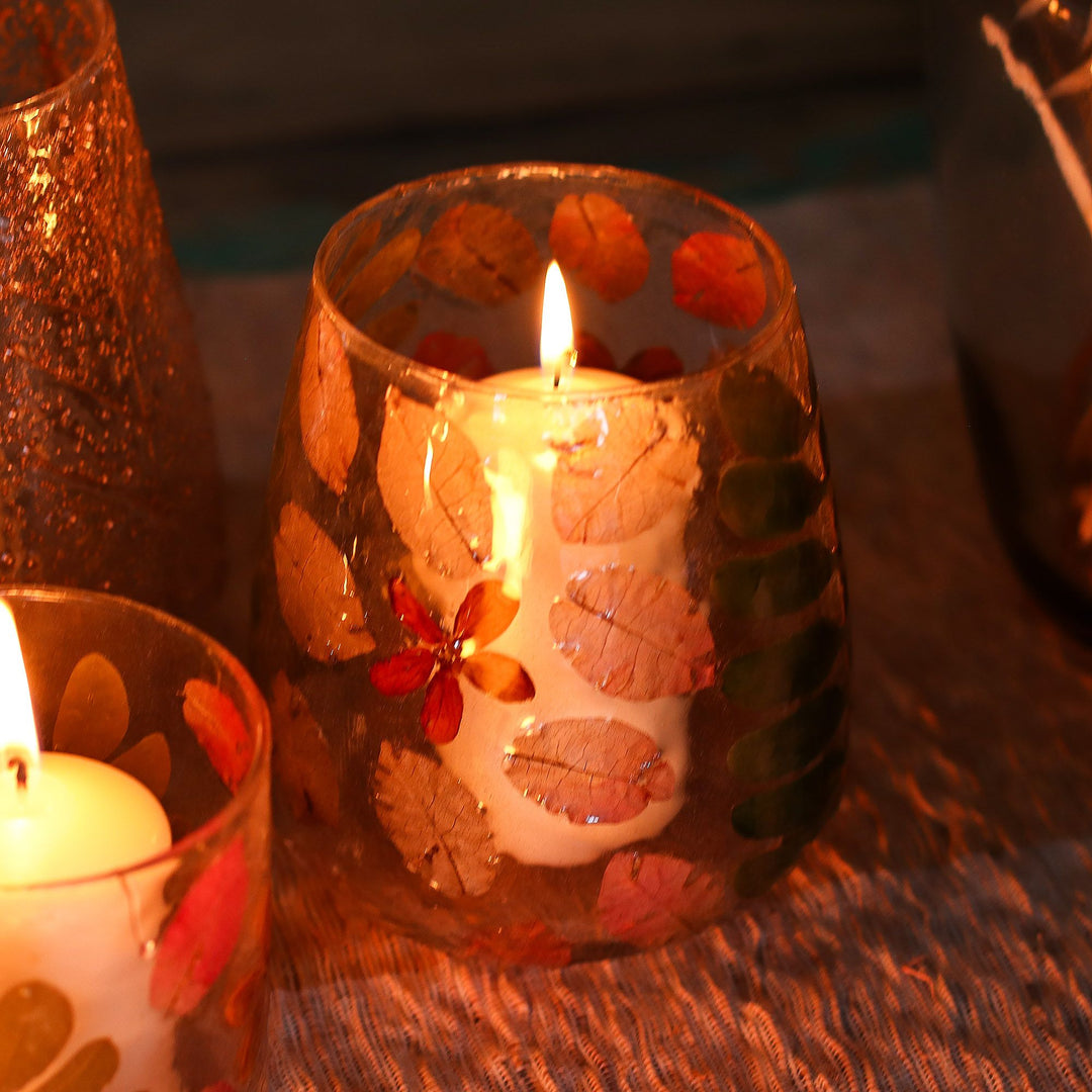 Natural Floral Glass - Vase Candle Holder - Primavera  - (12x11cm) - Ditzy Petunia