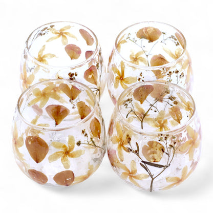 Natural Floral Glass - Straight Candle Holder - Rosa - (8x8cm)