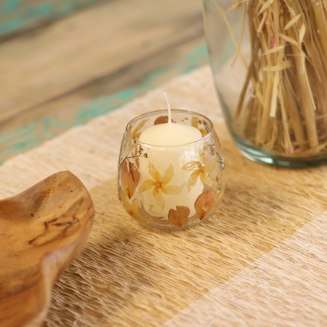Natural Floral Glass - Straight Candle Holder - Rosa - (8x8cm) - Ditzy Petunia