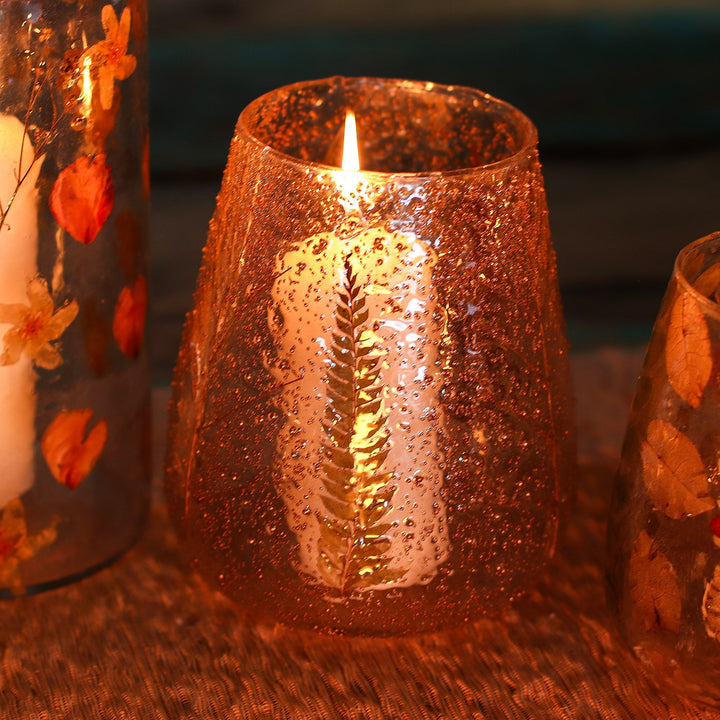 Natural Floral Glass - Large Bowl Candle Holder - Pino - (15x12cm) - Ditzy Petunia