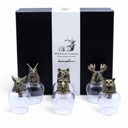Gift Set of 6 Glasses (100ml) - Wild Forest Creatures - Antique Bronze