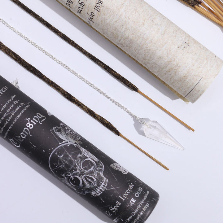 Ancient Witch Spell Incense - Cleansing - Rock Crystal Pendulum - Ditzy Petunia