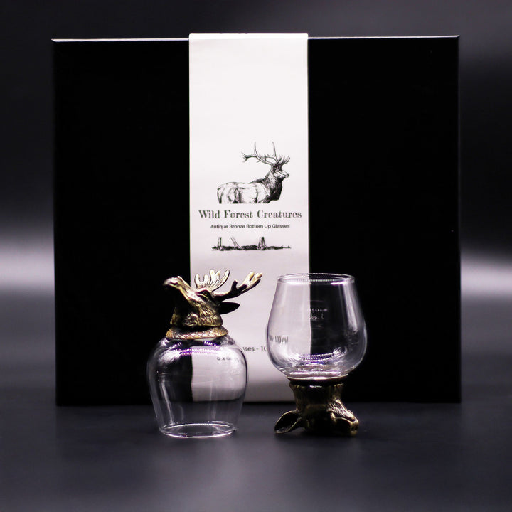 Gift Set of 6 Glasses (100ml) - Wild Forest Creatures - Antique Bronze - Ditzy Petunia