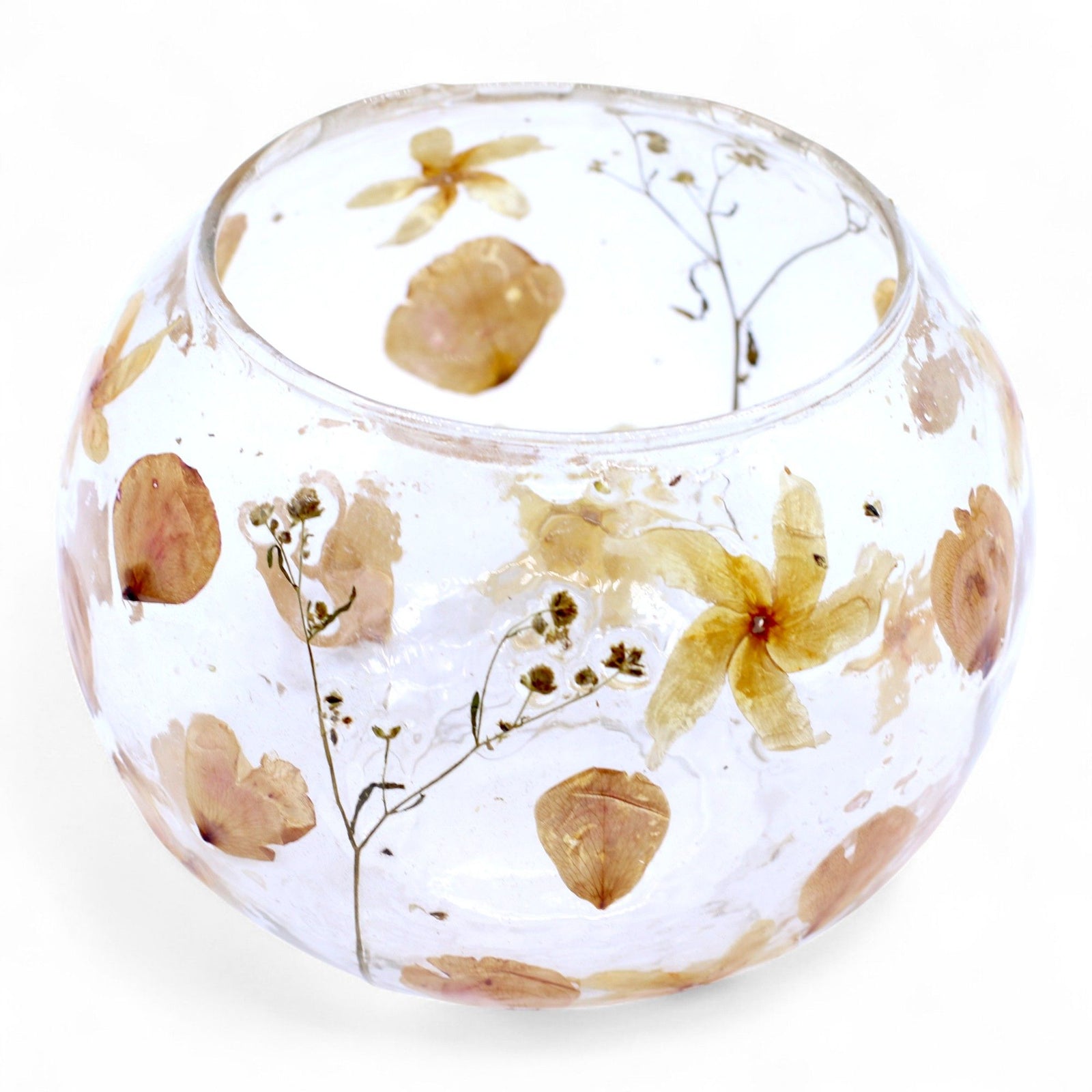 Natural Floral Glass - Large Bowl Candle Holder - Rosa - (12x13cm) - Ditzy Petunia