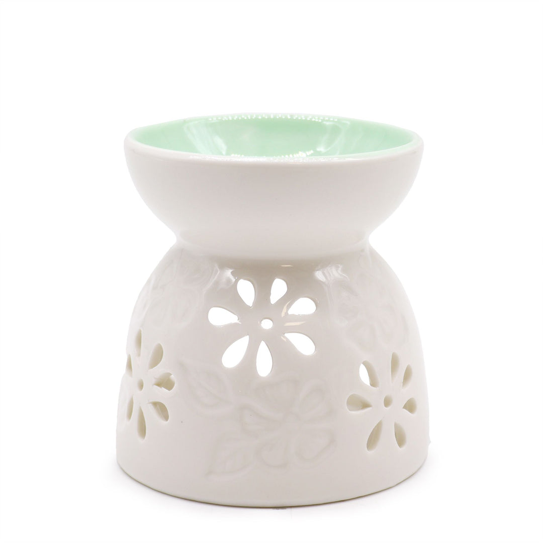 Classic White Oil Burner - Floral with Teal Well - Ditzy Petunia