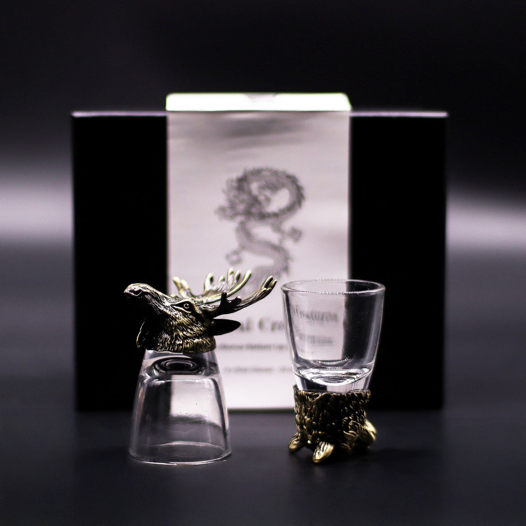 Gift Set of 6 Shot Glasses (50ml) - Wild Forest Creatures - Antique Bronze - Ditzy Petunia