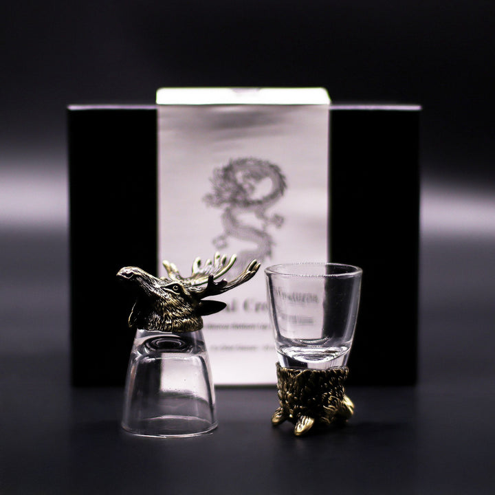 Gift Set of 6 Shot Glasses (50ml) - Wild Forest Creatures - Antique Bronze - Ditzy Petunia