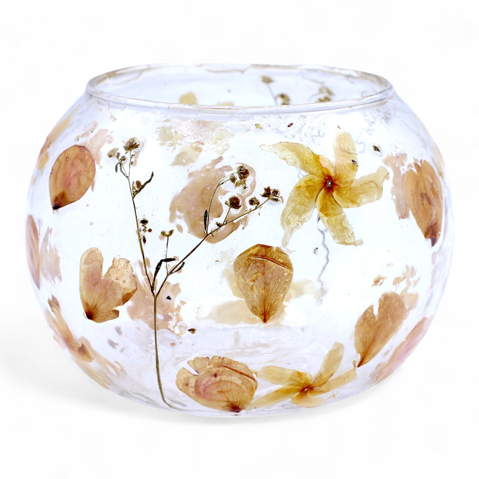 Natural Floral Glass - Large Bowl Candle Holder - Rosa - (12x13cm) - Ditzy Petunia