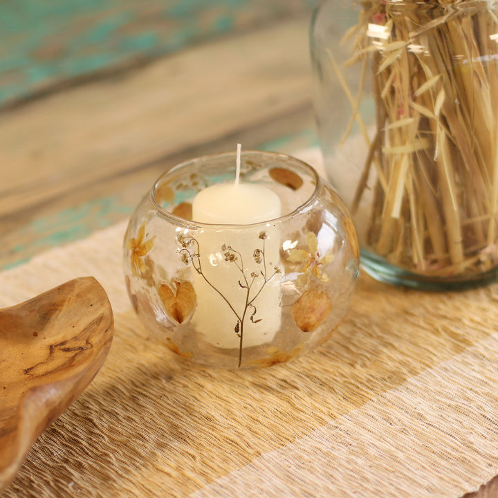 Natural Floral Glass - Large Bowl Candle Holder - Rosa - (12x13cm) - Ditzy Petunia