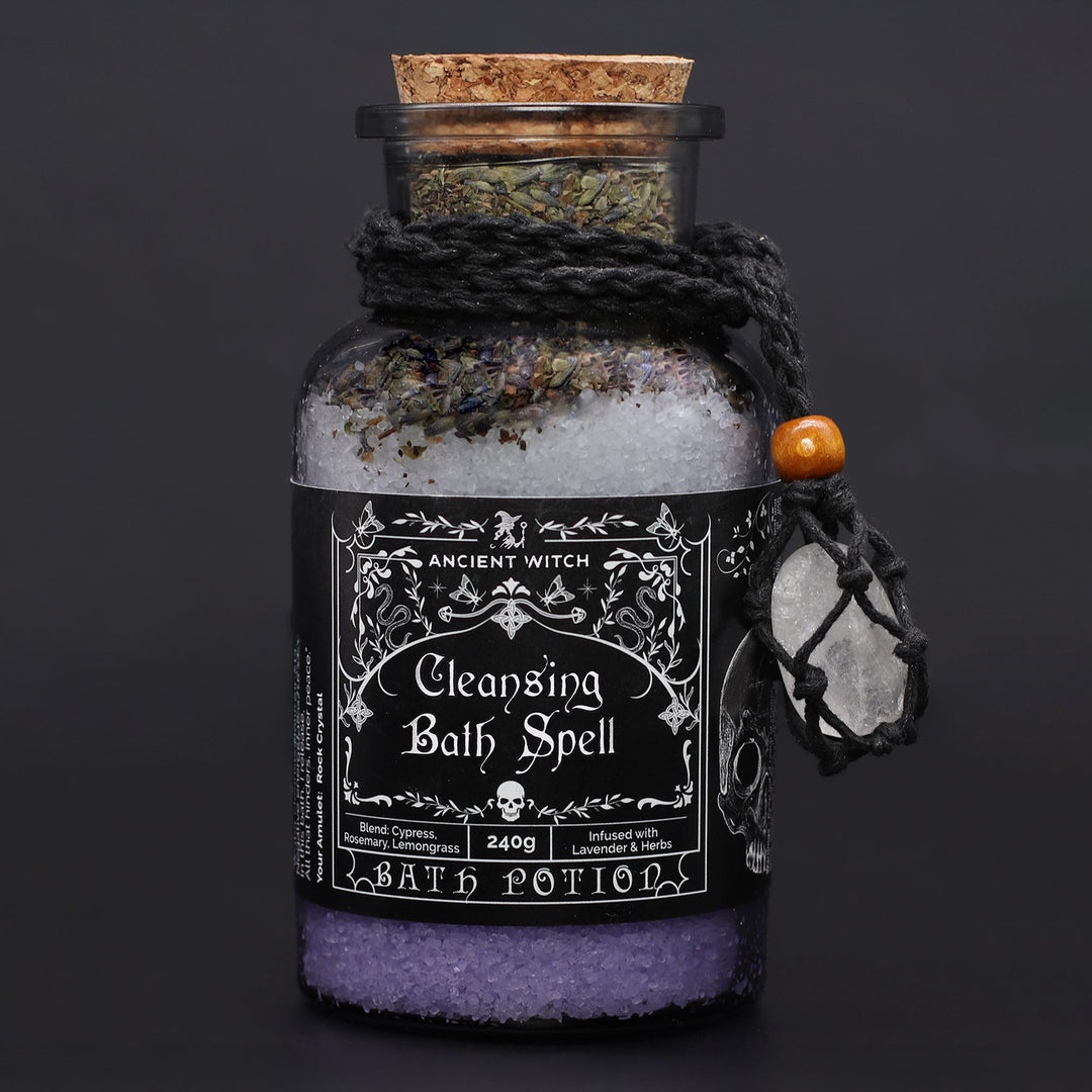 Ancient Witch Bath Spell Potion &amp; Rock Crystal Amulet - Cleansing - Ditzy Petunia