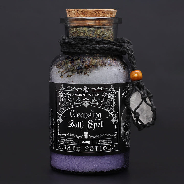 Ancient Witch Bath Spell Potion &amp; Rock Crystal Amulet - Cleansing - Ditzy Petunia