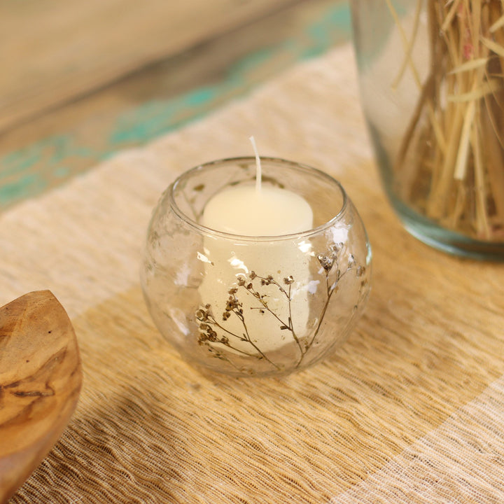 Natural Floral Glass - Bowl Candle Holder - Margarita - (8x10cm) - Ditzy Petunia