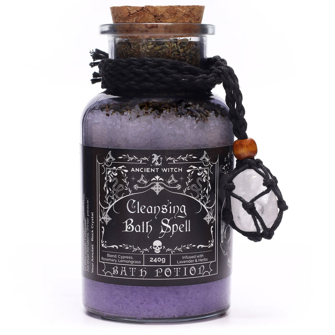 Ancient Witch Bath Spell Potion &amp; Rock Crystal Amulet - Cleansing - Ditzy Petunia