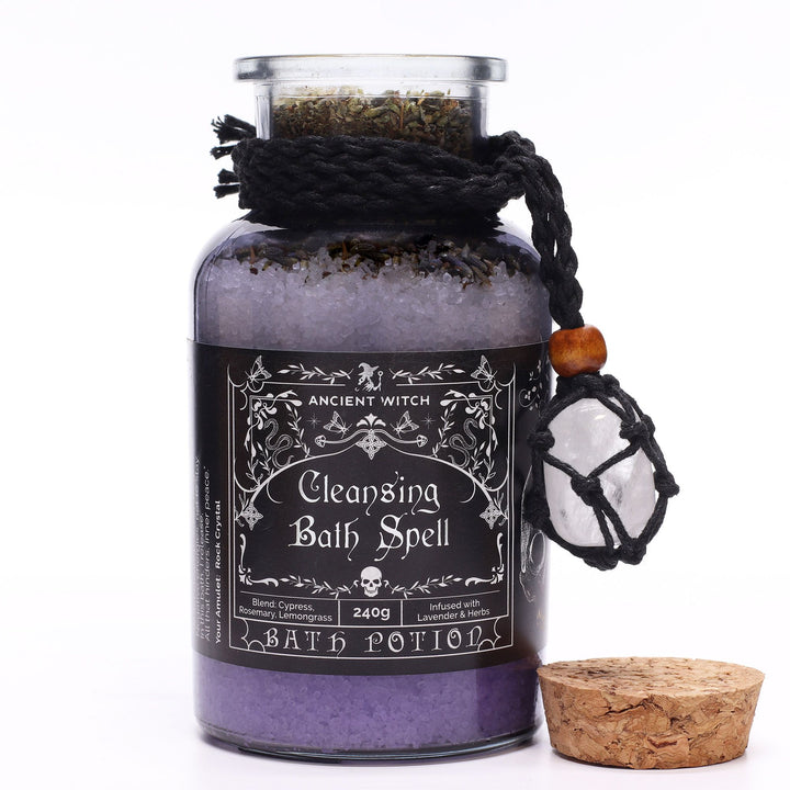 Ancient Witch Bath Spell Potion &amp; Rock Crystal Amulet - Cleansing - Ditzy Petunia