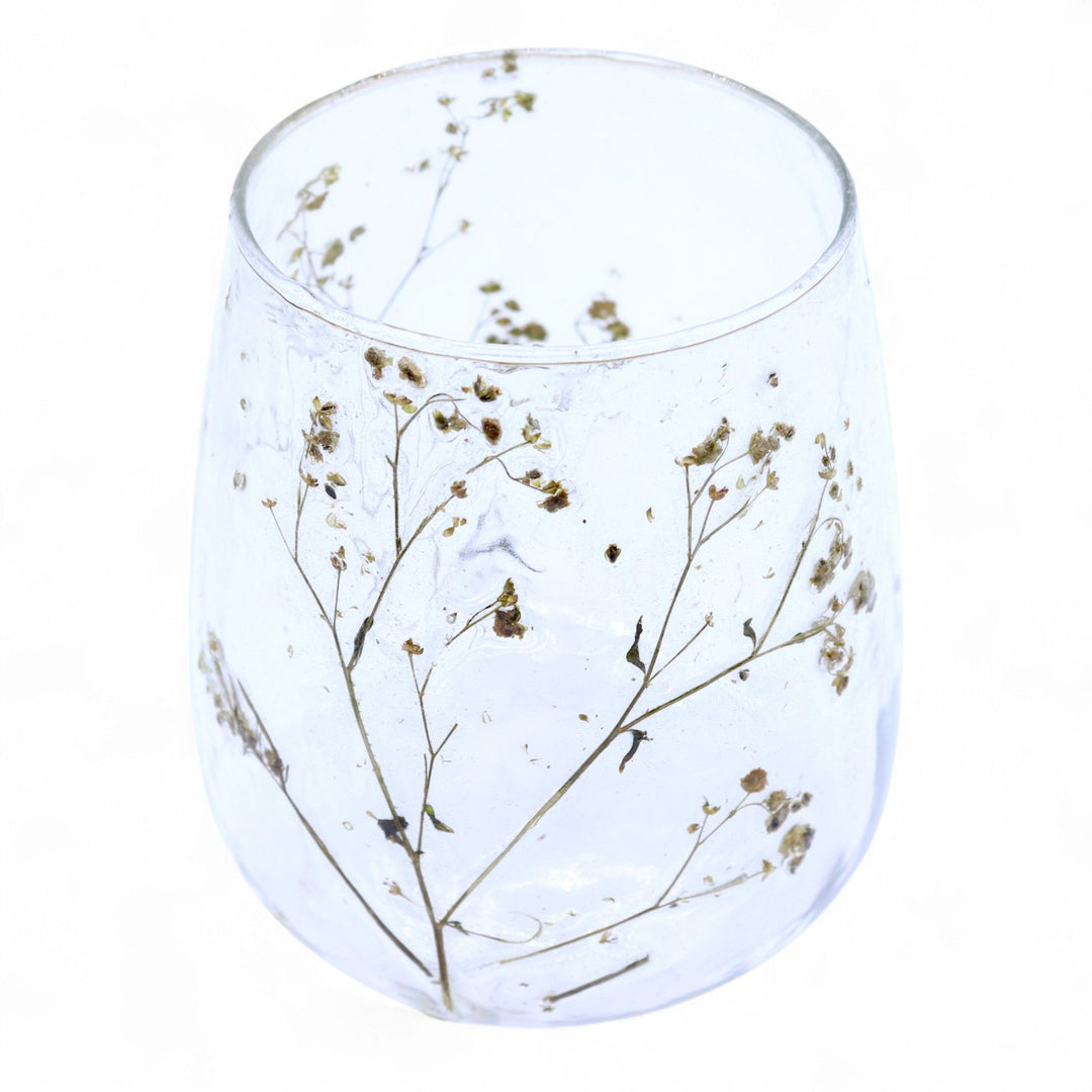 Natural Floral Glass - Vase Candle Holder - Margarita  - (12x11cm) - Ditzy Petunia