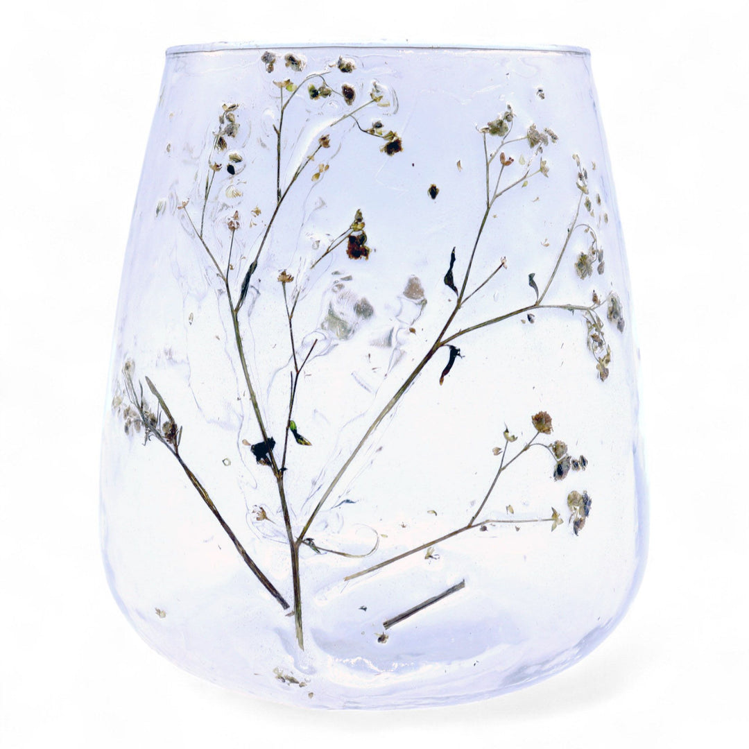 Natural Floral Glass - Vase Candle Holder - Margarita  - (12x11cm) - Ditzy Petunia
