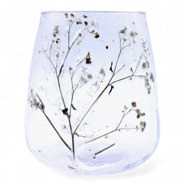 Natural Floral Glass - Vase Candle Holder - Margarita  - (12x11cm) - Ditzy Petunia