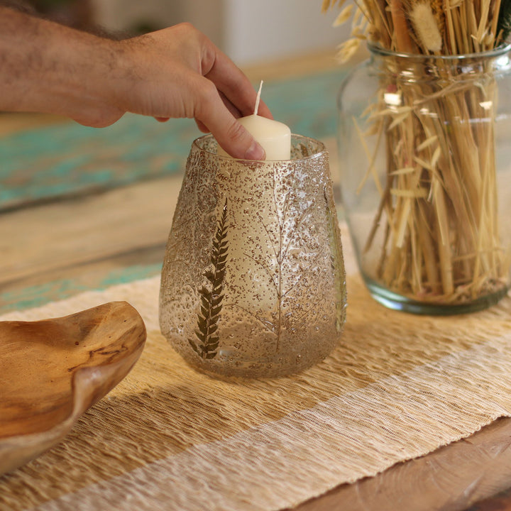 Natural Floral Glass - Large Bowl Candle Holder - Pino - (15x12cm) - Ditzy Petunia