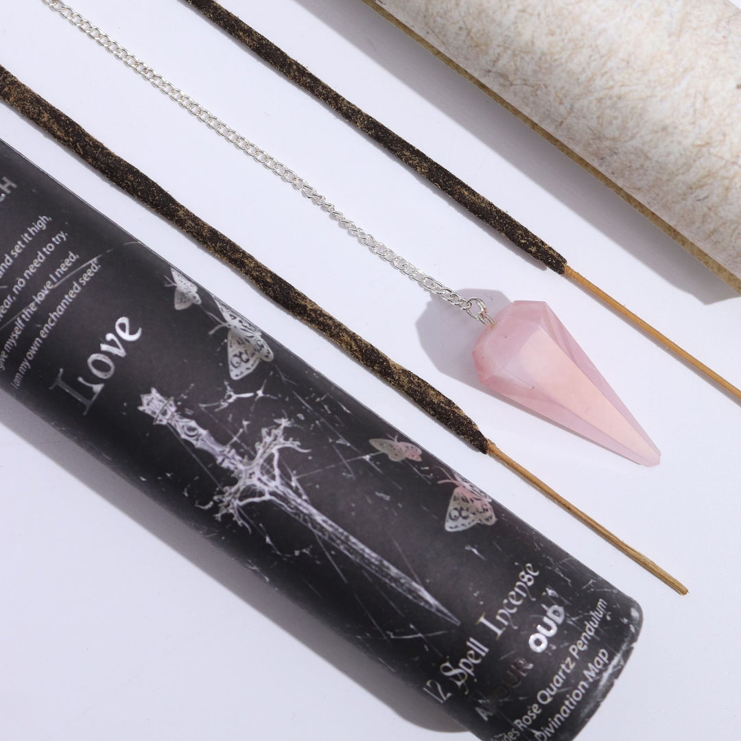 Ancient Witch Spell Incense - Love - Rose Quartz Pendulum - Ditzy Petunia