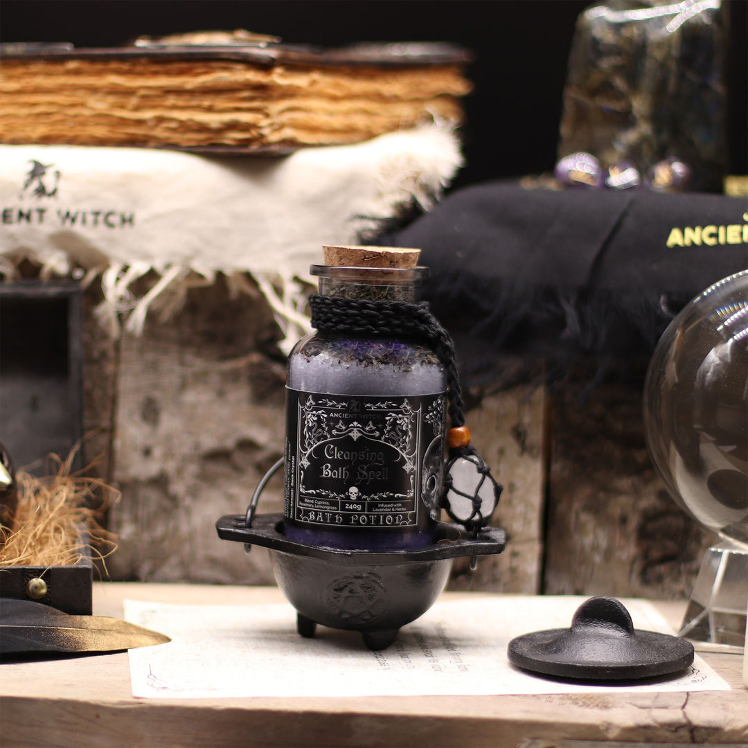 Ancient Witch Bath Spell Potion &amp; Rock Crystal Amulet - Cleansing - Ditzy Petunia
