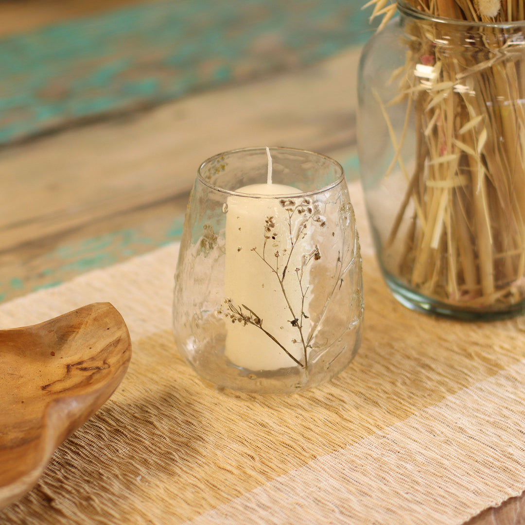 Natural Floral Glass - Vase Candle Holder - Margarita  - (12x11cm) - Ditzy Petunia