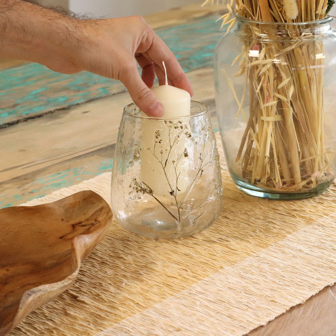 Natural Floral Glass - Vase Candle Holder - Margarita  - (12x11cm) - Ditzy Petunia